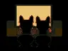 Two gremlin silhouettes at a lamplit window, the Midnight Gremlins mark